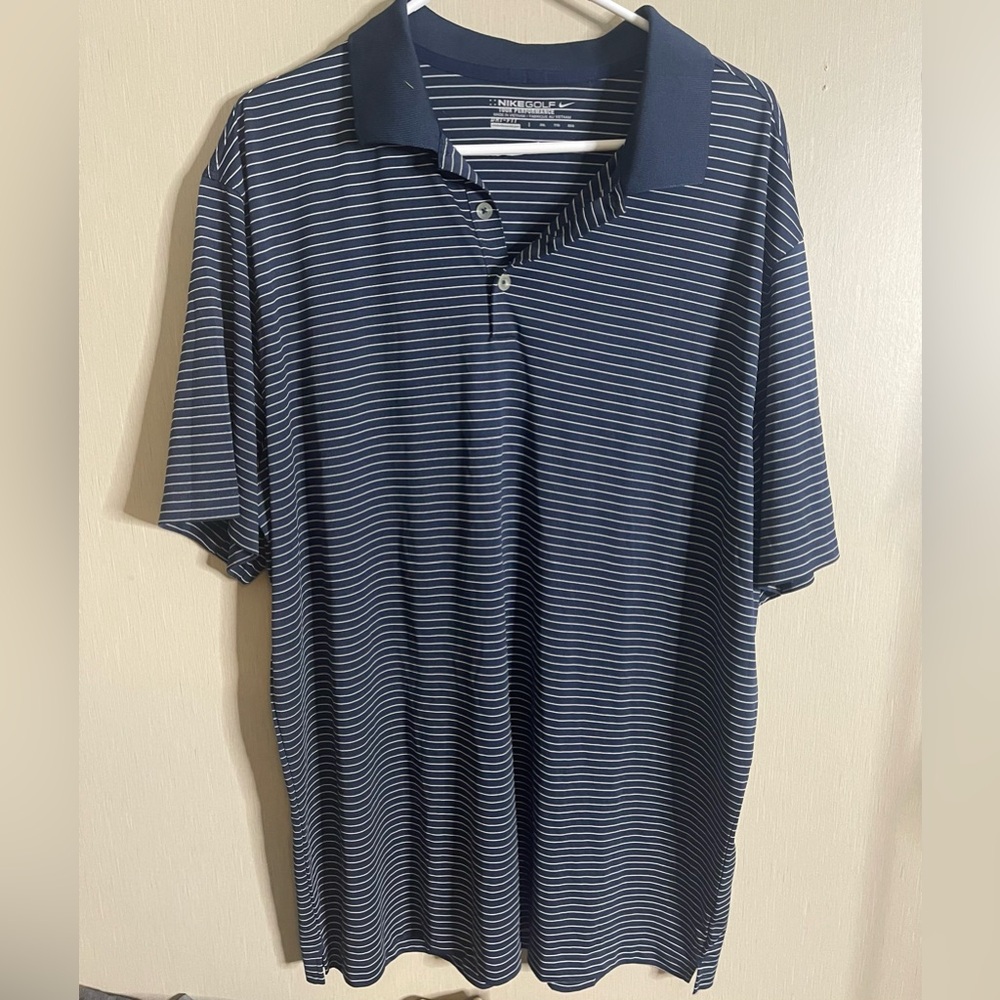 Nike golf Men's xxl Navy white Striped Polo Shirt dri fit